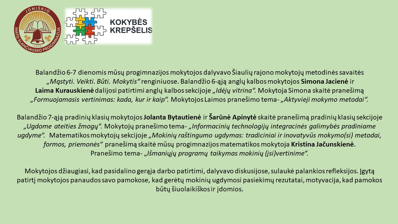 Šiaulių rajono mokytojų metodinės savaitės „Mąstyti. Veikti. Būti. Mokytis“ renginiai (2021-04-06)
